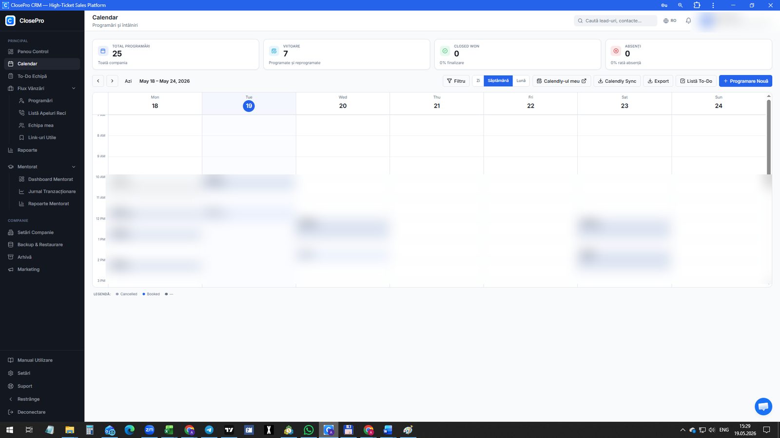 Calendar săptămânal cu toată echipa